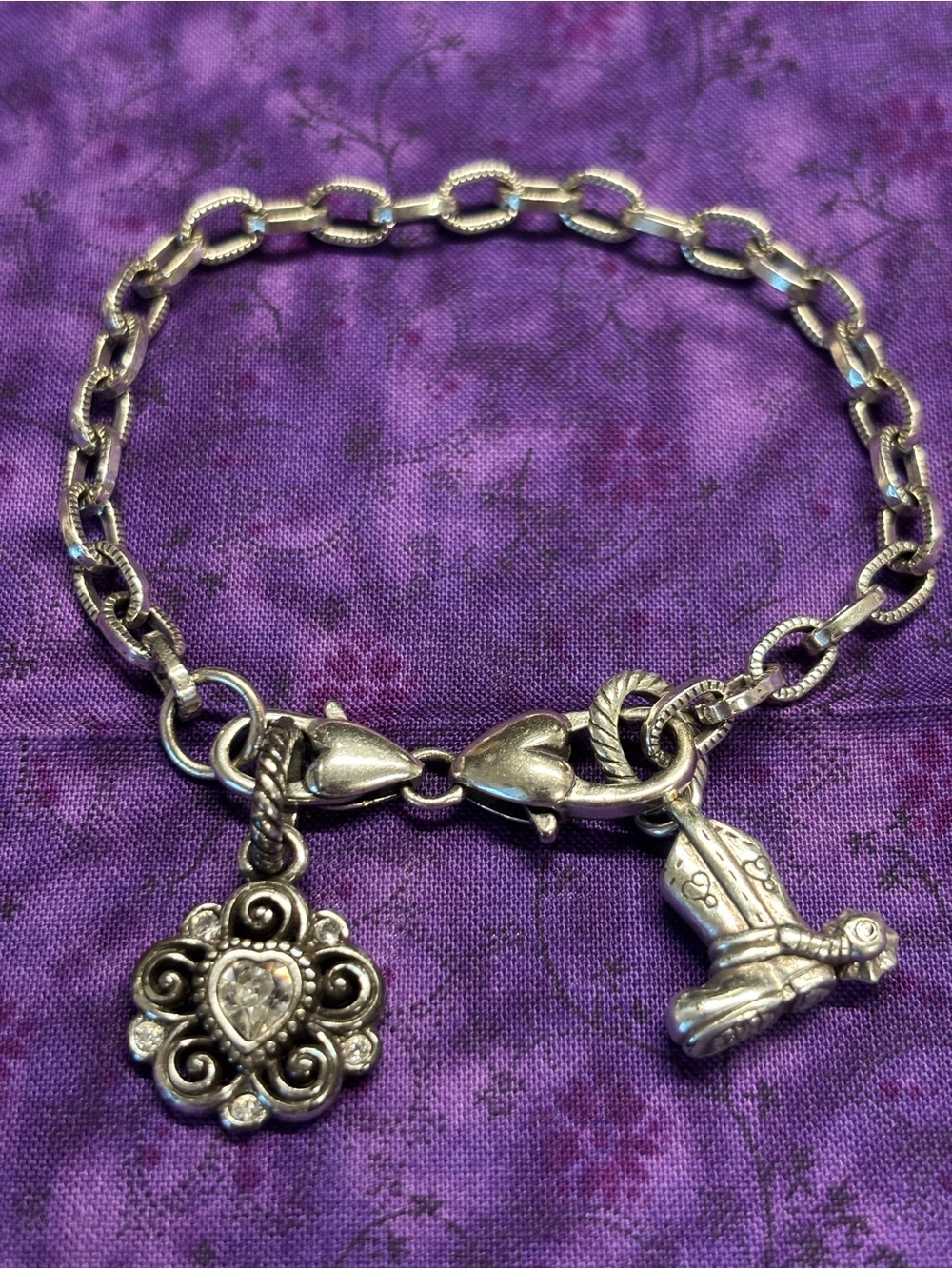 Brighton Silver-Tone Charm Bracelet with Floral Crystal and Boot Charms